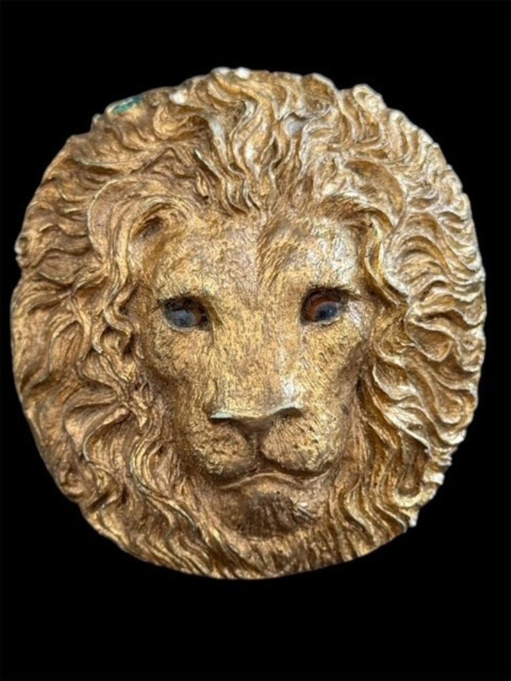 Vintage Charmant Belt Buckle Lion Face Beverly Hills Glass Eyes Wall Plaque Gold